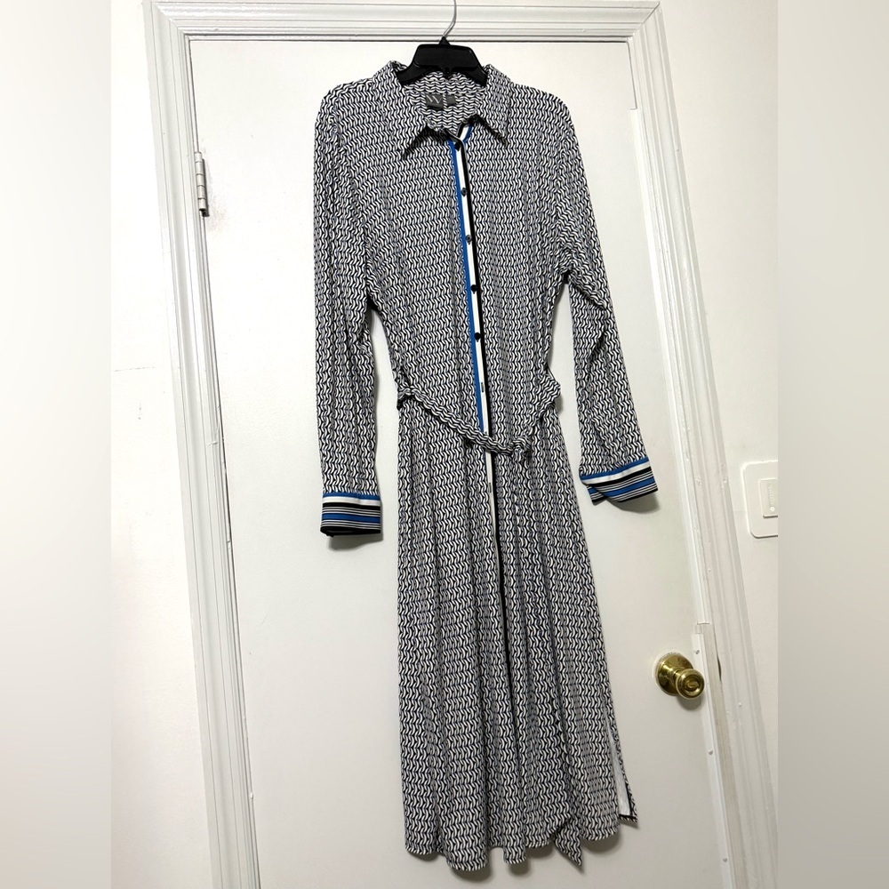 Worthington Blue Black & White Printed Midi Dress